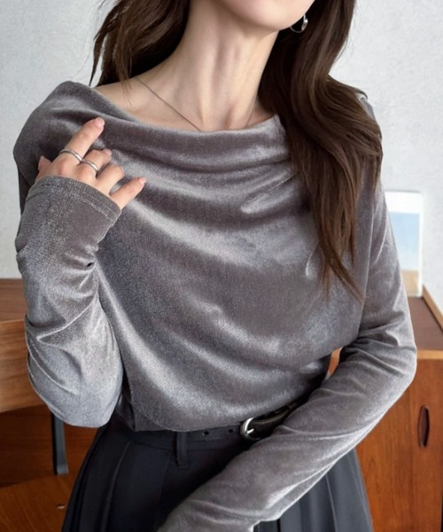 トップス Eclat Eclat one tシャツ 「Eclat one」フロント ドレープ シアー ベロア
