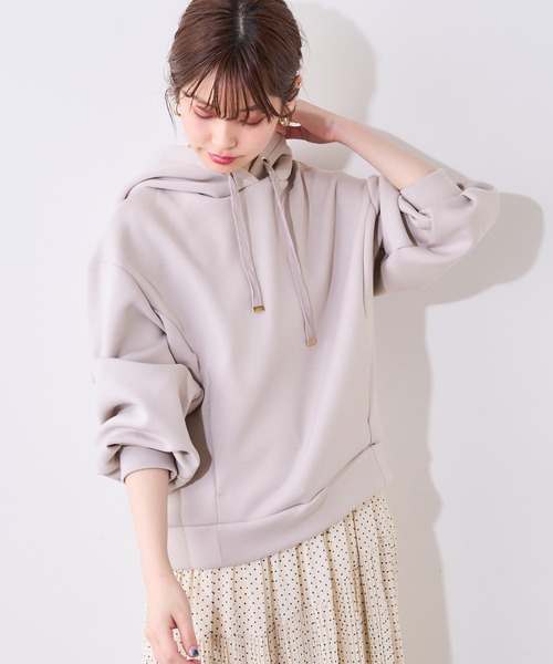 OURきれいめパーカー　リッチベージュ　完売再販なし JUNRED(ジュンレッド) / エッジスプレースウェットダブルジップ