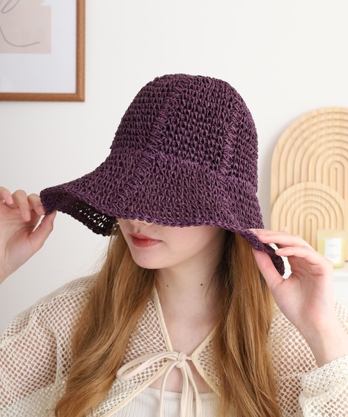 Athena New Yorkの編み込みキャペリンハット　SHIHO✨美品 Athena New York 編み込みキャペリンハット SHIHO ビジュー付
