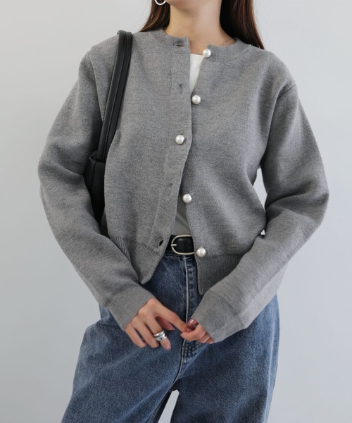AGNONA ボタン付き長袖カーディガン ANGIE カーディガン 金ボタン クルーネック ポケット ニット