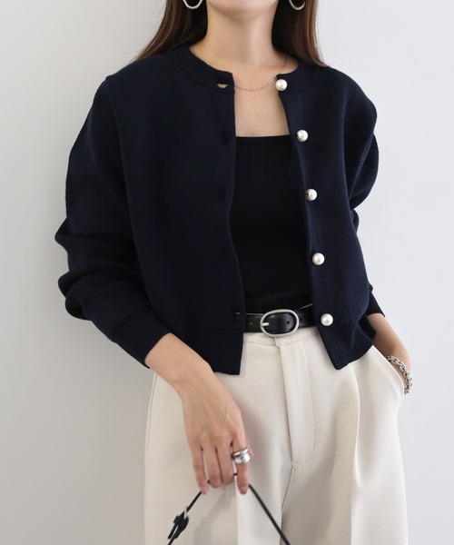 andme（アンドミー） カーディガン 「新色追加」パールボタン無地