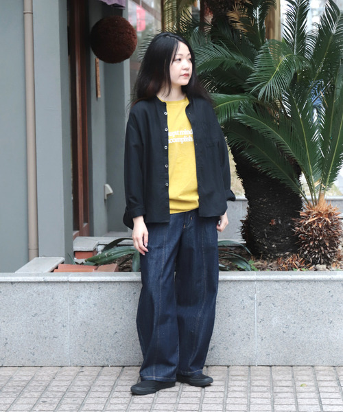 ワイドパンツ ジーンズ デニム デニムパンツ 「D.M.G. / ディーエムジー」 10ozムラ糸デニム アーモンドパンツ レディースの画像