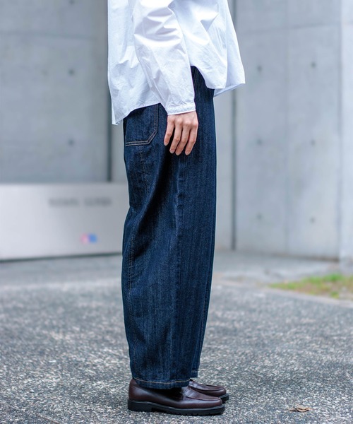 ワイドパンツ ジーンズ デニム デニムパンツ 「D.M.G. / ディーエムジー」 10ozムラ糸デニム アーモンドパンツ レディースの画像