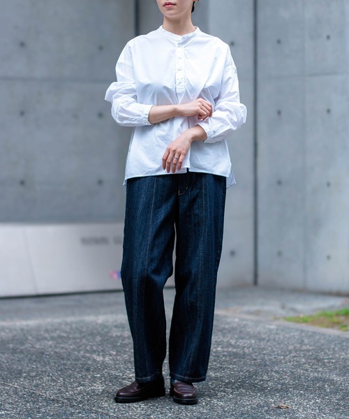 ワイドパンツ ジーンズ デニム デニムパンツ 「D.M.G. / ディーエムジー」 10ozムラ糸デニム アーモンドパンツ レディースの画像