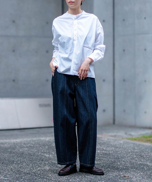 ワイドパンツ ジーンズ デニム デニムパンツ 「D.M.G. / ディーエムジー」 10ozムラ糸デニム アーモンドパンツ レディースの画像