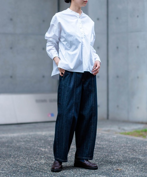 ワイドパンツ ジーンズ デニム デニムパンツ 「D.M.G. / ディーエムジー」 10ozムラ糸デニム アーモンドパンツ レディースの画像