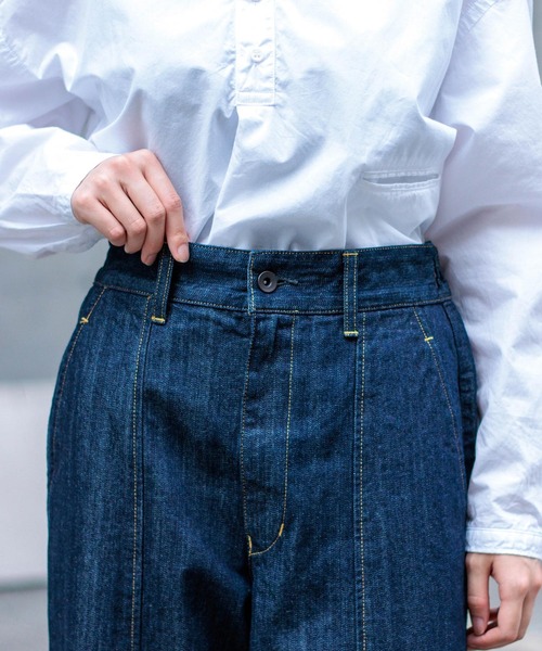 ワイドパンツ ジーンズ デニム デニムパンツ 「D.M.G. / ディーエムジー」 10ozムラ糸デニム アーモンドパンツ レディースの画像