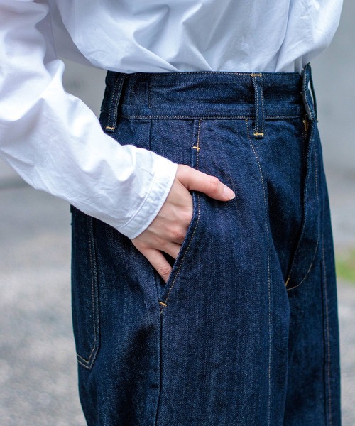 ワイドパンツ ジーンズ デニム デニムパンツ 「D.M.G. / ディーエムジー」 10ozムラ糸デニム アーモンドパンツ レディースの画像