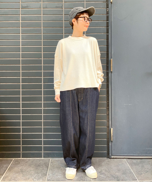 ワイドパンツ ジーンズ デニム デニムパンツ 「D.M.G. / ディーエムジー」 10ozムラ糸デニム アーモンドパンツ レディースの画像