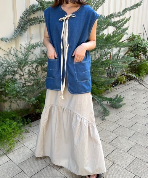 nemne（ネンネ） ベスト ジレ 夏 「 低身長サイズあり」デニムリボン