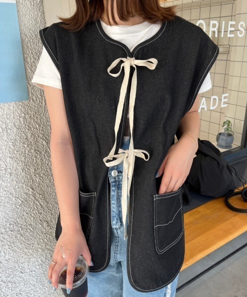 nemne（ネンネ） ベスト 「 低身長サイズあり」デニムリボンベスト