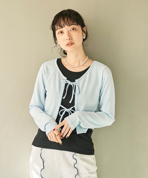 カーディガン シアー リブショート リボン カーディガン レディース | FREAK'S STORE | 21