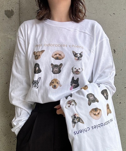 tシャツ Tシャツ レディース 犬いっぱいロングTシャツ｜zozo｜06