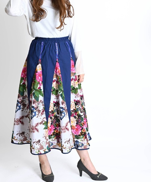 marai（マーライ） ロング スカート コットンリネン ウエストゴム 花柄