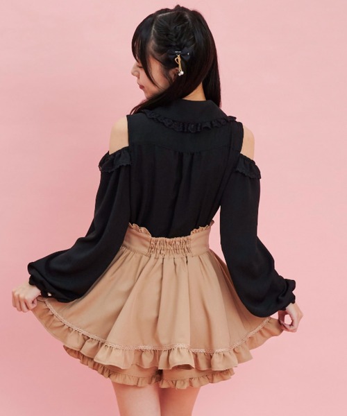 SECRET HONEY スカート 膝上 ブラック Secret Honey スカート 裾ダブルフリルスカパン : ZOZOTOWN