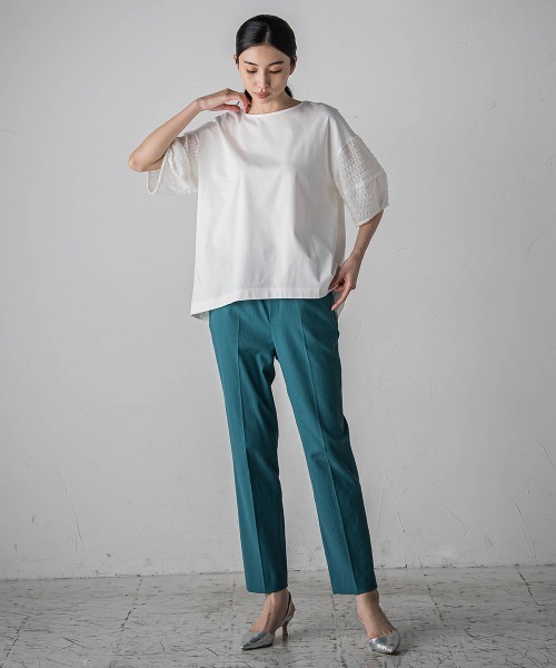 tシャツ 袖ジャガードポンチカットソー「洗濯機で洗える/接触冷感/紫外線防止」 レディース la.f tシャツ 袖ジャガードポンチカットソー「洗濯機で洗える