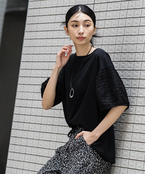 tシャツ 袖ジャガードポンチカットソー「洗濯機で洗える/接触冷感/紫外線防止」 レディース la.f tシャツ 袖ジャガードポンチカットソー「洗濯機で洗える