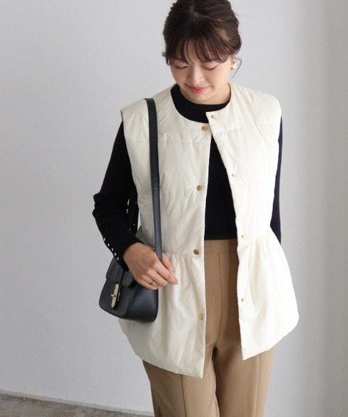 ベスト ジレ ドライタッチペプラムジレ レディース Pierrot ベスト ジレ 中綿ペプラムベスト レディース : ZOZOTOWN