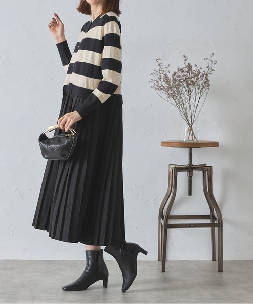 each alchemist ワンピース ボーダーニットドッキングプリーツ