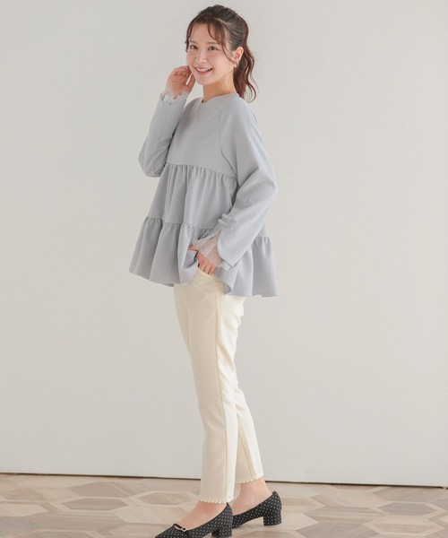 Fit more（フィットモア） 袖リボンドットチュールティアードトップス