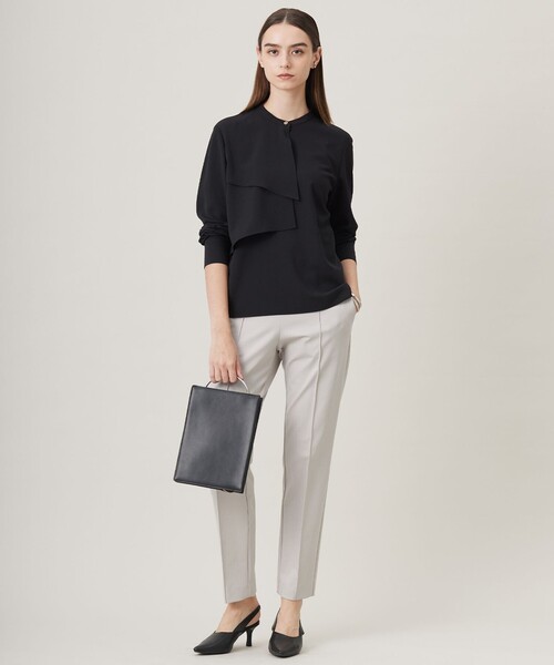 ICB ラッフルデザインブラウス フレンチスリーブ　6（L相当）　接触冷感　美品 ur's ブラウス シャツ ラッフルデザインフレンチスリーブ
