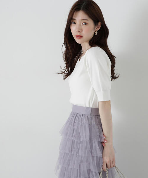 ニット セーター ハートネック半袖リブニット / 1215270605 レディース PROPORTION BODY DRESSING ニット セーター ハートネック半袖