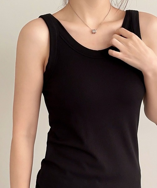 タンクトップ ノースリーブ Round neck tanktop  ラウンドネックタンクトップ レディース LOWO タンクトップ ノースリーブ カップ付きラウンドネック