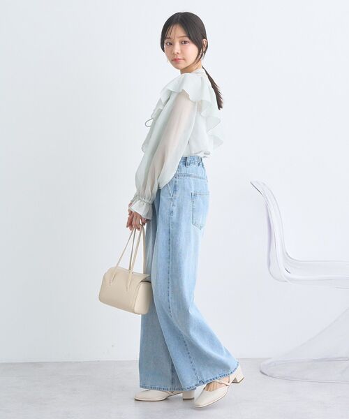 earth music&ecology ブラウス シャツ シアーラッフルショート