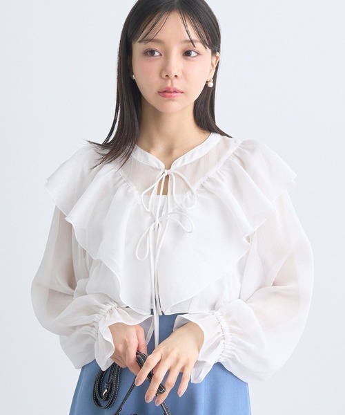earth music&ecology ブラウス シャツ シアーラッフルショート