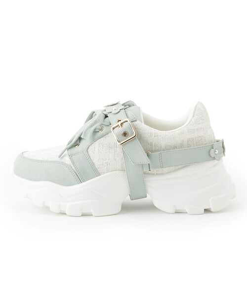 ESPERANZA（エスペランサ） スニーカー ツイード風フラワーベルト厚底