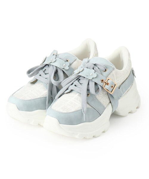 ESPERANZA（エスペランサ） スニーカー ツイード風フラワーベルト厚底