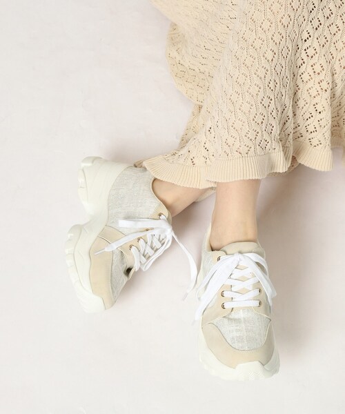 ESPERANZA（エスペランサ） スニーカー ツイード風フラワーベルト厚底