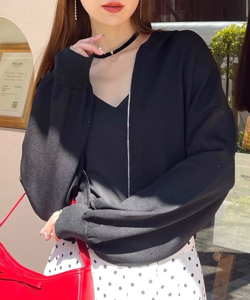 royal party ビジューニットパーカー ROYAL PARTY パーカー プチビジューニットパーカー レディース