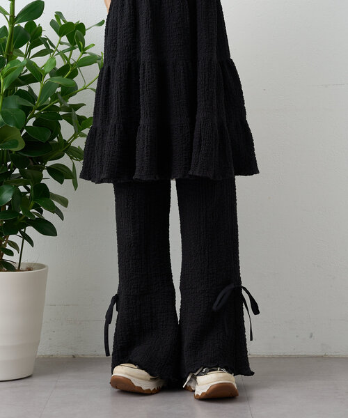 w closet パンツ 「パンツ2サイズ展開」しぼキャミフレアパンツ