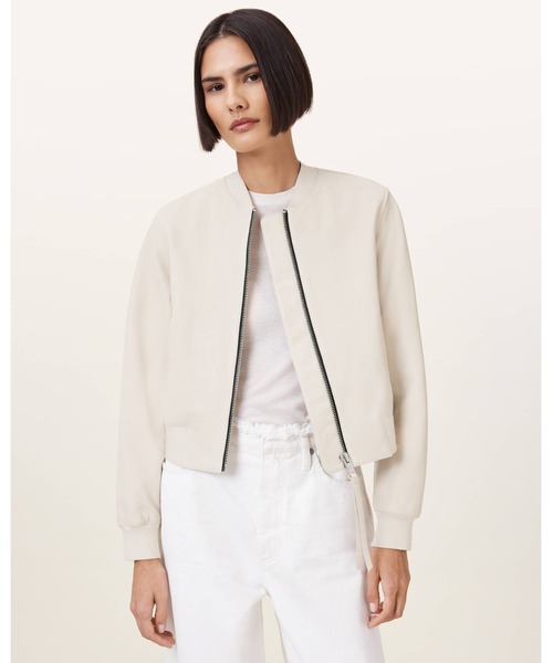 ALL SAINTS グレー ボンバージャケット 羊革MA-1 S ALLSAINTS ma1 ma-1 FELDA LEATHER BOMBER JACKET | レザー