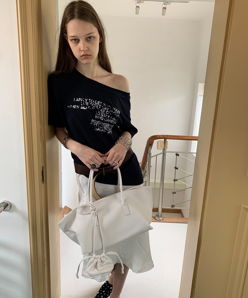 tシャツ 「LONSLAN」ベルト付き オフショルダー レタリングTシャツ LONW25s036 レディース メンズ