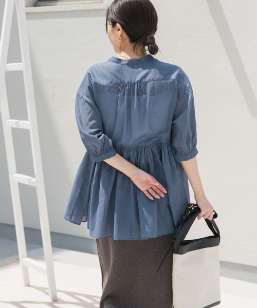「URBAN RESEARCH DOORS」 長袖ブラウス MEDIUM ネイビー レディース URBAN RESEARCH DOORS ブラウス シャツ 「UR TECH」ボイルサイド