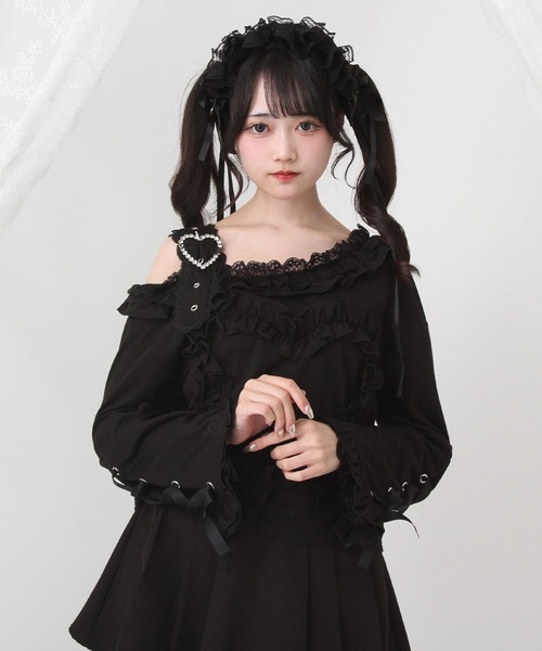 DearMyLove tシャツ ワンショルダーハートレースフリルTシャツ