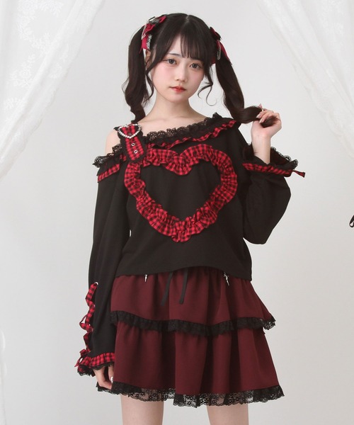 DearMyLove tシャツ ワンショルダーハートレースフリルTシャツ
