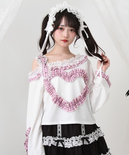 DearMyLove tシャツ ワンショルダーハートレースフリルTシャツ