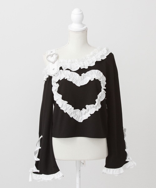 DearMyLove tシャツ ワンショルダーハートレースフリルTシャツ