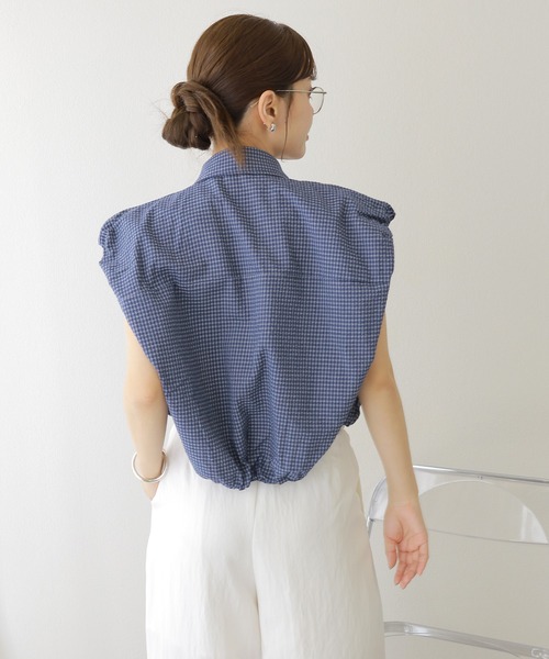 ブラウス シャツ cotton check power shoulder shirt /コットン