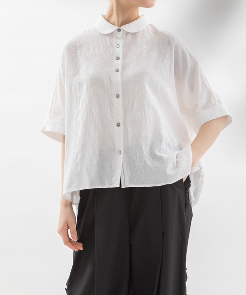 ノップドゥノッド nop de nod Cielフラワージャカードボイル丸衿半袖シャツ （ネイビー） ノップドゥノッド nop de nod Cielフラワージャカードボイル丸衿