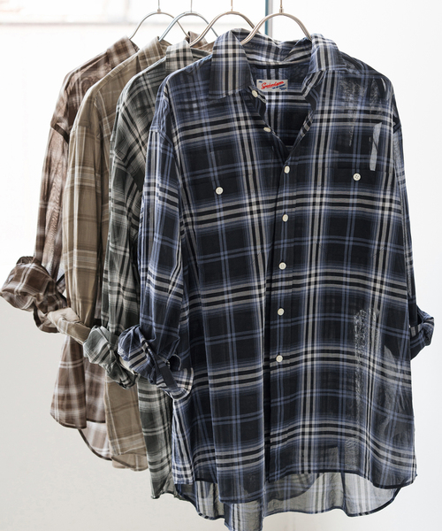 Spick&Span 新品 コットンボイルチェックシャツ 24SS Spick＆Span ブラウス シャツ 「WEB限定追加」コットンボイル