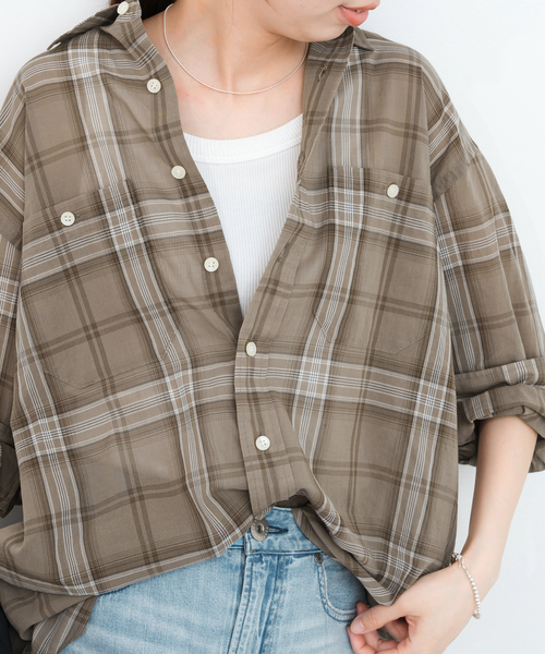 【Spick and Span】コットンボイルチェックシャツ　ベージュベース Spick & Span｜《WEB限定追加予約》コットンボイルチェック