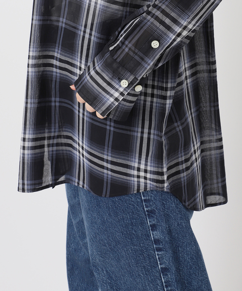 Spick and Span レースチェックシャツ　ブラック Spick＆Span ブラウス シャツ 「WEB限定追加」コットンボイル