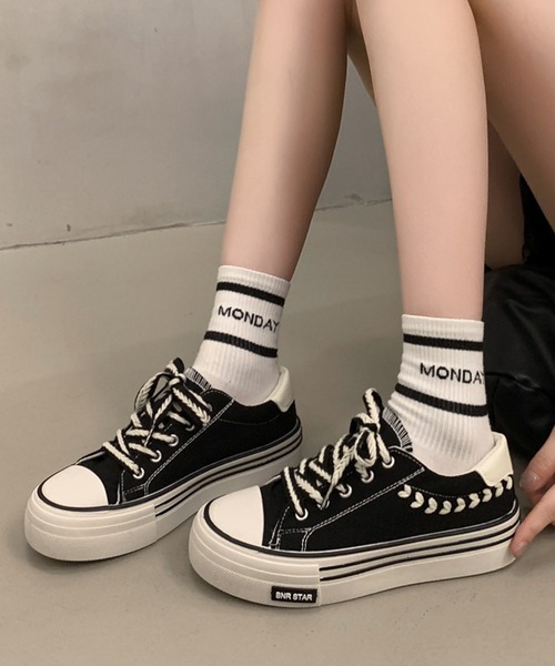 Lace Ladies スニーカー サイド 刺繍 配色 ライン レディース