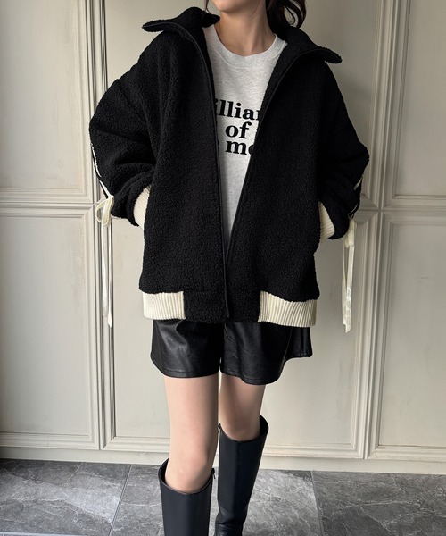 「JUNOAH」 ジップアップブルゾン X-LARGE モカ レディース_画像3