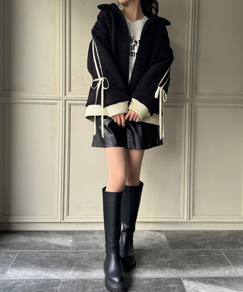 「JUNOAH」 ジップアップブルゾン X-LARGE モカ レディース_画像5