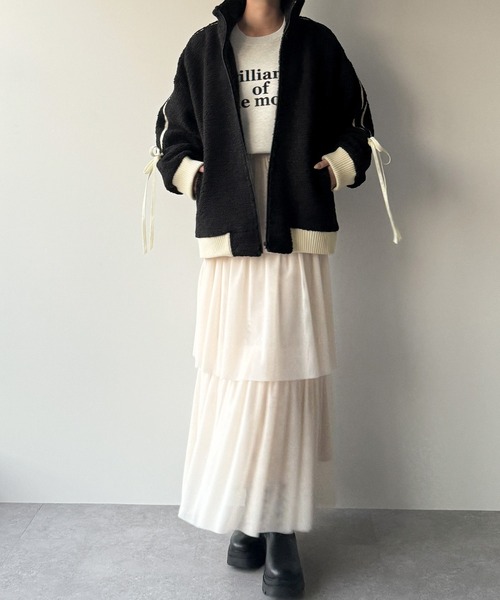 「JUNOAH」 ジップアップブルゾン X-LARGE モカ レディース_画像9